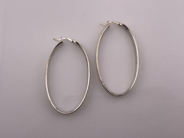 sterling silver  2-1/8" oblong lined hoop earrings