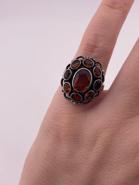 size 6 sterling silver faceted orange citrine cluster ring