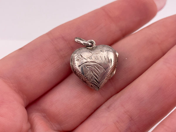 sterling silver etched heart shape locket pendant
