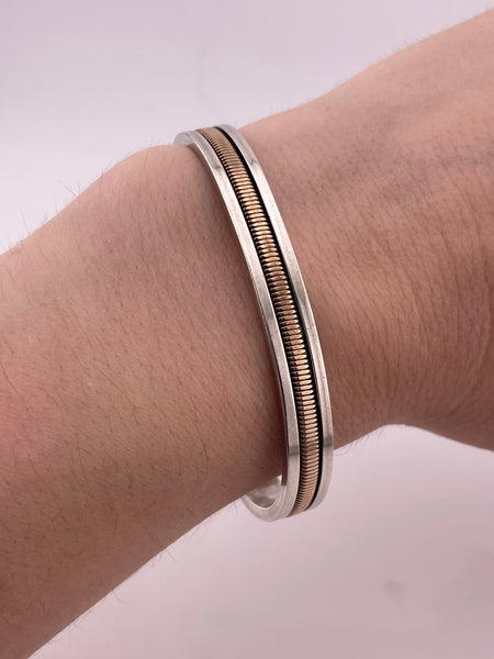 sterling silver & gold filled artist signed Navajo Tahe cuff bracelet