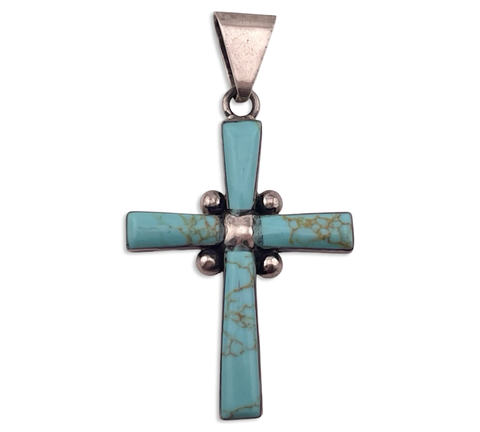 sterling silver synthetic turquoise cross pendant