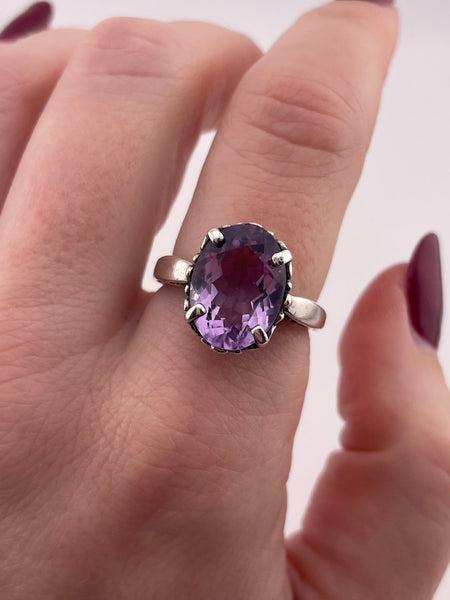 size 8 sterling silver Kabana faceted amethyst swirl design ring