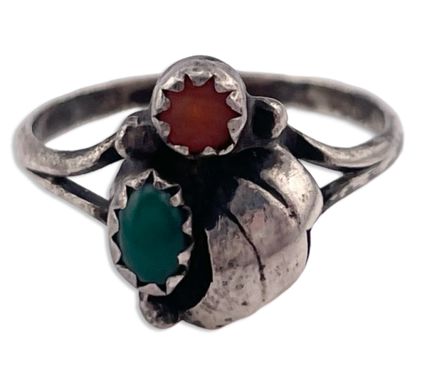 size 5.75 sterling silver turquoise coral ring