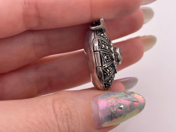 sterling silver marcasite faceted topaz locket pendant