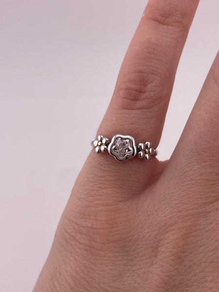 size 5.25 sterling silver rhinestone flower star ring