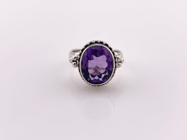 size 6 sterling silver faceted amethyst dot design ring