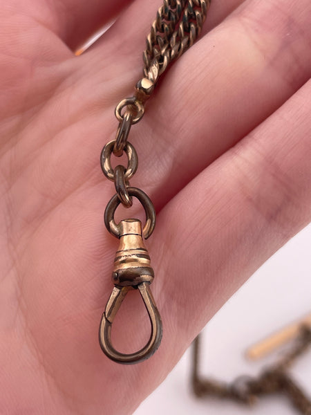 antique gold filled pocket watch slide chain w/ dog clip & t-bar **AS IS**