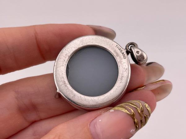sterling silver blue druzy round pendant