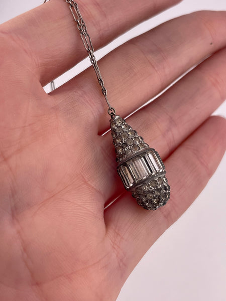 sterling silver chain 18-1/4" rhinestone necklace