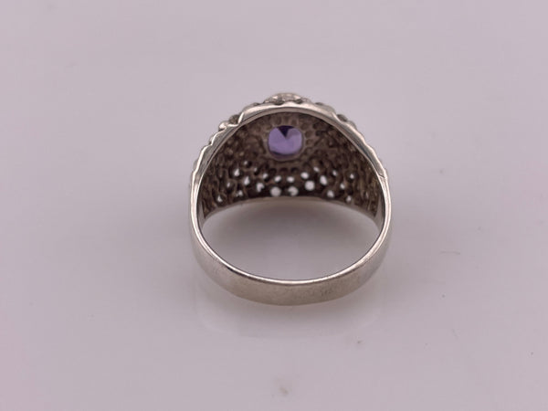 size 8.75 sterling silver dotted cut-out faceted amethyst ring