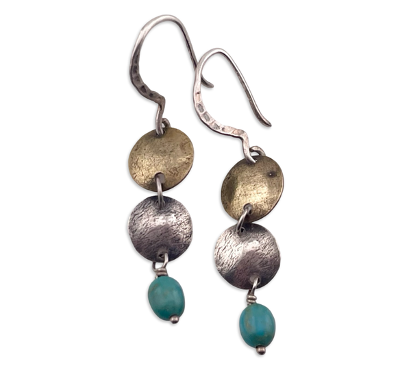 sterling silver & brass Silpada turquoise hook dangle earrings