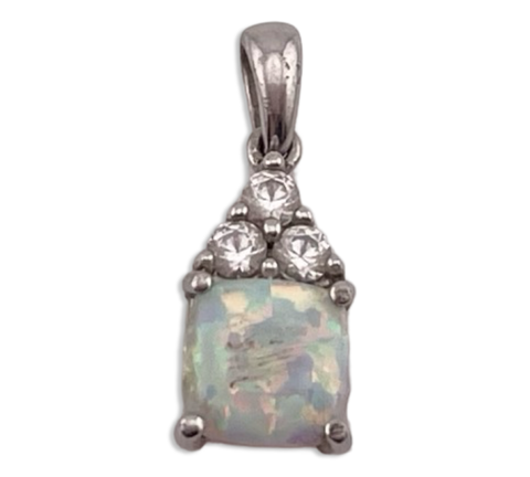 sterling silver lab opal rhinestone pendant ***AS IS***