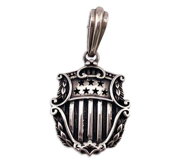 sterling silver designer King Baby stars & stripes crest shield emblem pendant