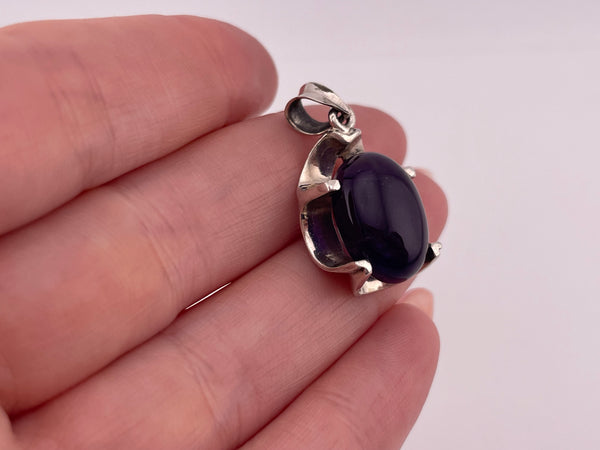sterling silver oval amethyst prong setting pendant