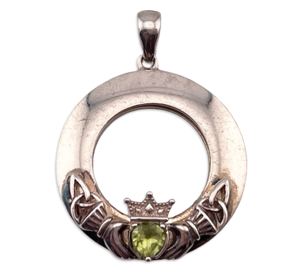 sterling silver faceted peridot Claddagh picture holder pendant