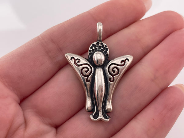 sterling silver cut-out design wings angel pendant