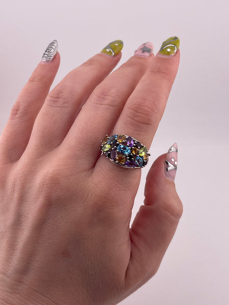 size 7 sterling silver colorful faceted multi-gemstone ring