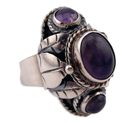 size 7.5 sterling silver amethyst poison ring