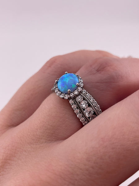 size 6 sterling silver lab opal rhinestone ring