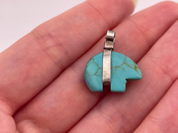 sterling silver component faux turquoise bear pendant