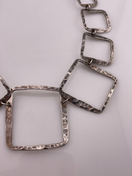 sterling silver hammered design square rectangle geometric necklace
