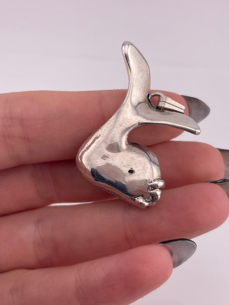 sterling silver puffy whale pendant