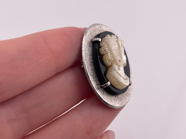 sterling silver rhodium plated synthetic mother of pearl cameo pendant