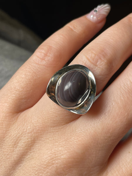 size 6.5 sterling silver modernist agate ring