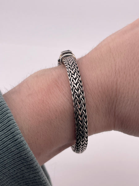 sterling silver & 18k gold sapphire woven wheat link bracelet