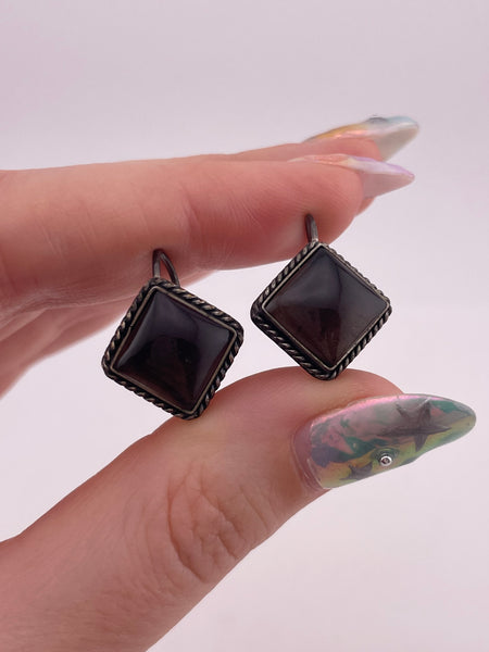 sterling silver brown glass dangle earrings