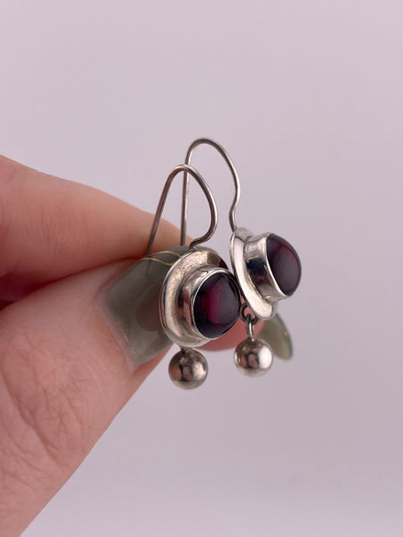 sterling silver garnet hook dangle earrings