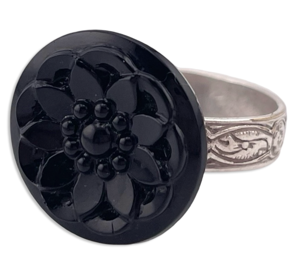 size 8.5 sterling silver molded plastic adjustable band ring