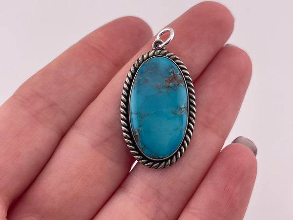 sterling silver oval turquoise pendant