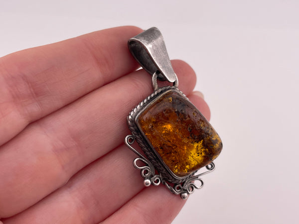 sterling silver amber pendant ***AS IS***