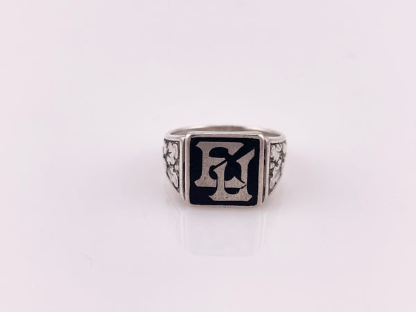 size 6.25 sterling silver 'EU' initials leaf ring