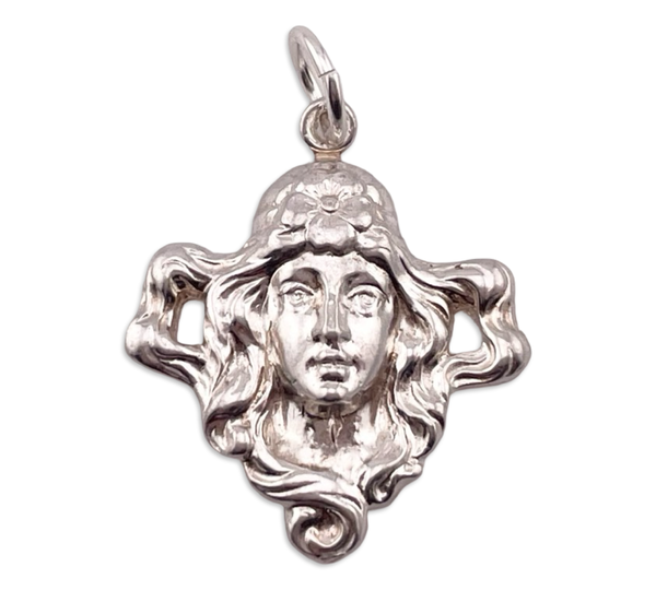 sterling silver pressed Art Nouveau style woman pendant
