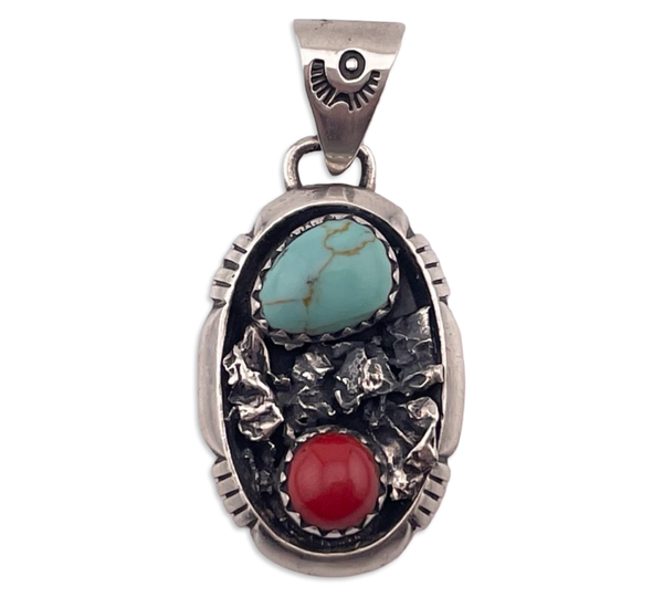 sterling silver stabilized turquoise faux coral pendant