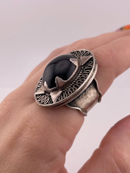 size 8.5 sterling silver chunky gray gemstone ring