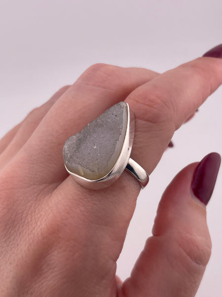 size 8.25 sterling silver pear shape druzy doublet ring