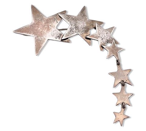 sterling silver large star dangling pin brooch