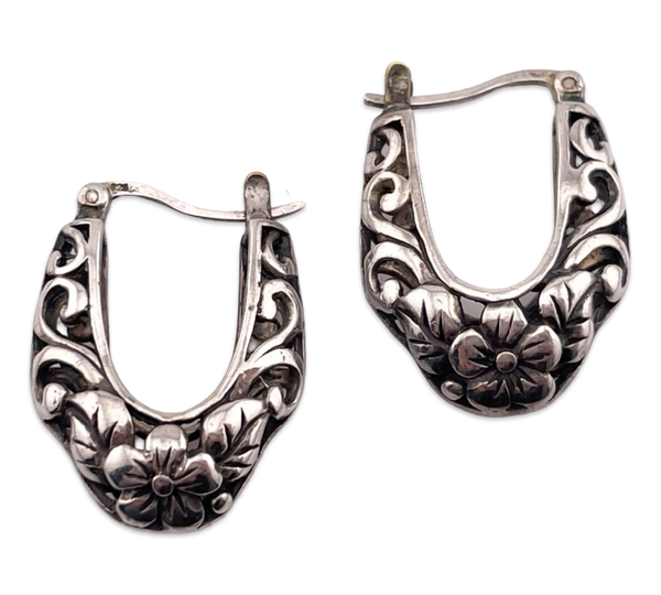 sterling silver flower hoop earrings