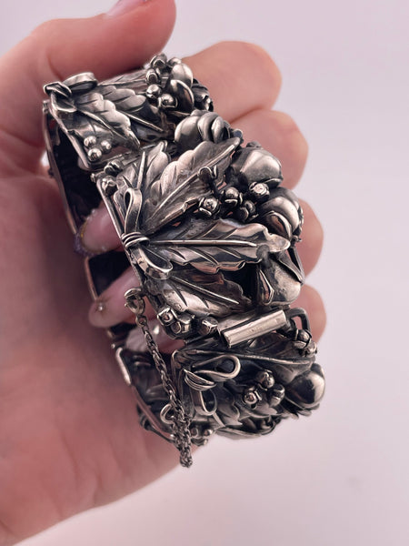 sterling silver 1930s-1950s Hobe heavy stoneless flower floral bracelet **AS IS**