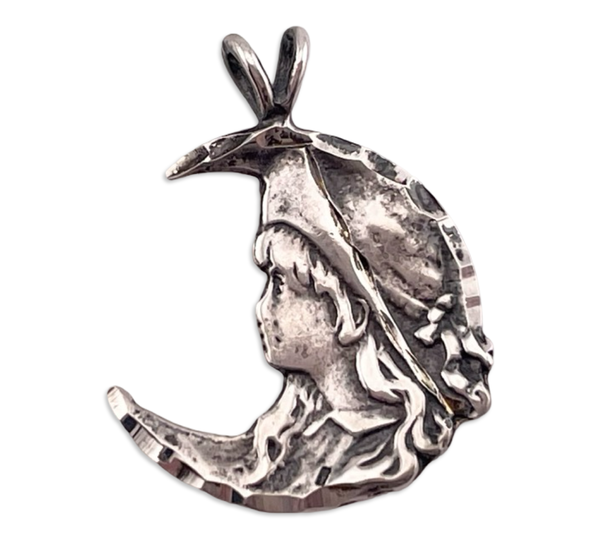 sterling silver crescent woman moon pendant