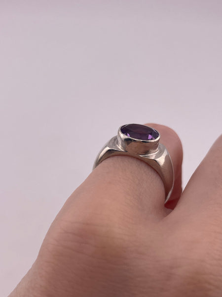 size 5.75 sterling silver faceted amethyst thick band ring