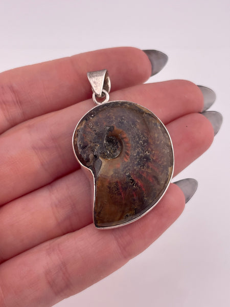 sterling silver ammonite shell pendant