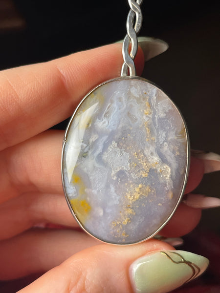 sterling silver 3-3/8" artisan agate pendant