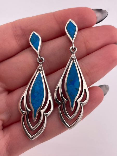sterling silver stabilized turquoise post dangle earrings