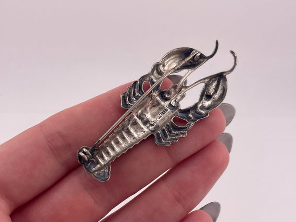 sterling silver rhodium plated pressed lobster brooch pin