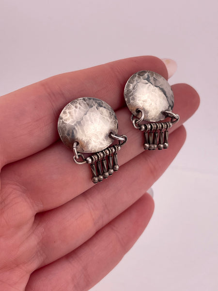 sterling silver hammered design fringe post earrings