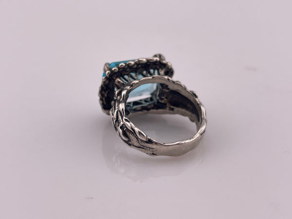 size 7.25 sterling silver faceted blue glass brutalist setting ring